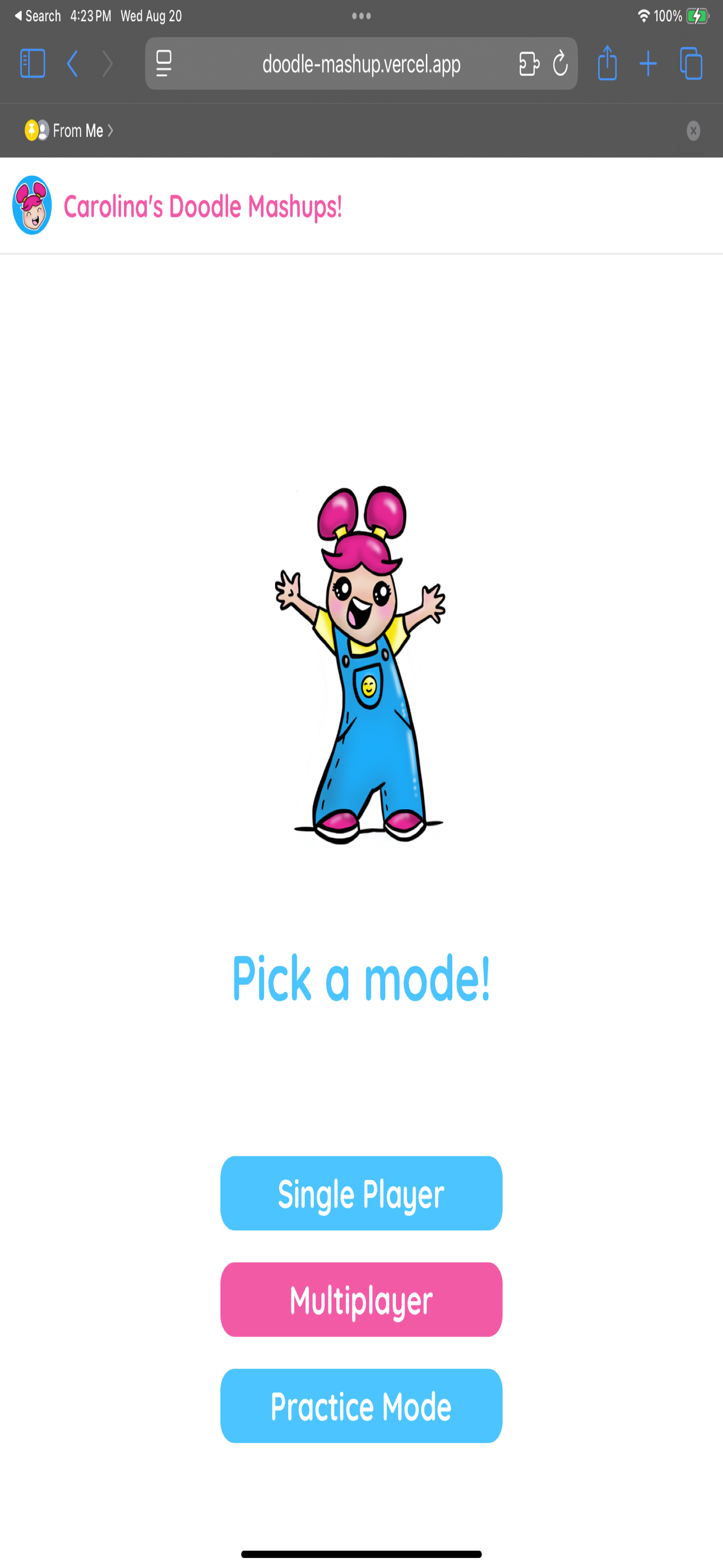 Doodle Mashups app — home screen with mashup prompts